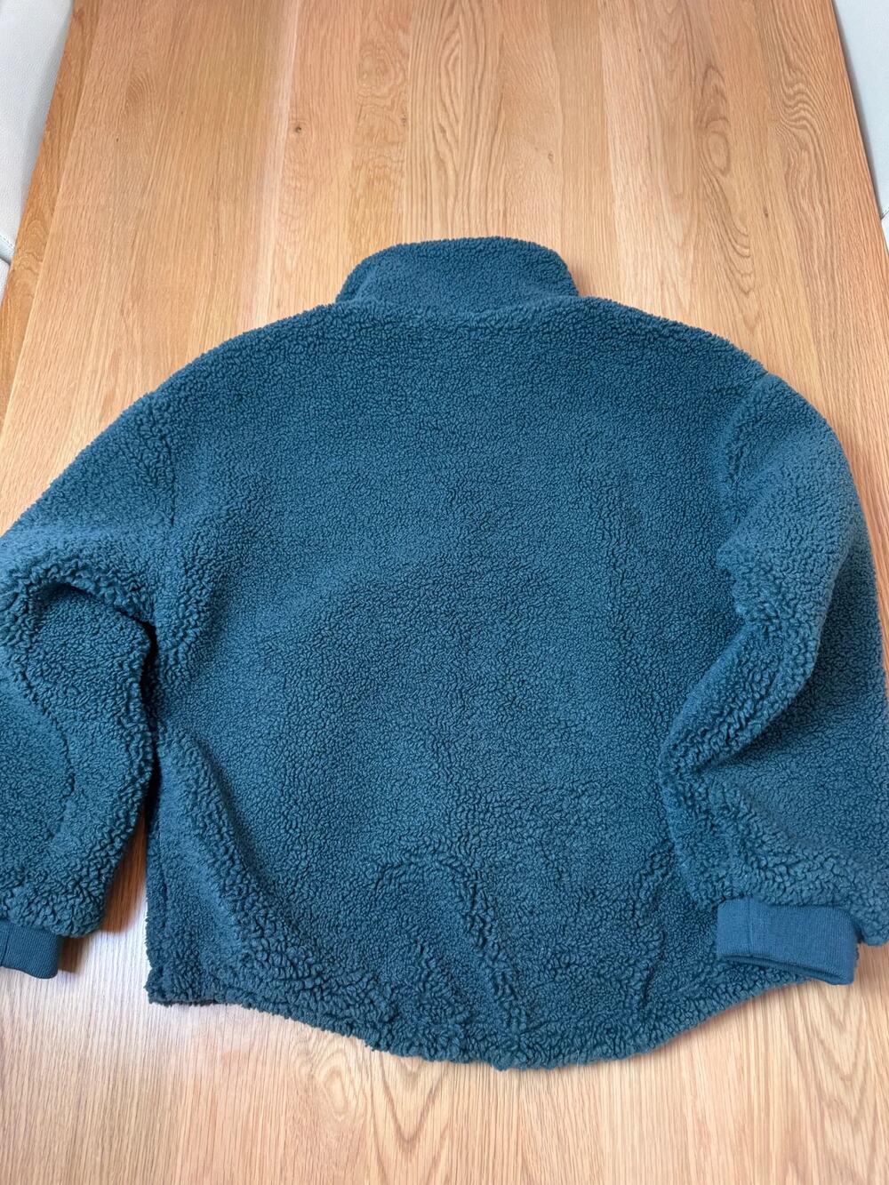 Levi's Dark Teal Sherpa Fleece Jacket Full Zip Mock Neck Ribbed Cuffs - Picture 10 of 10